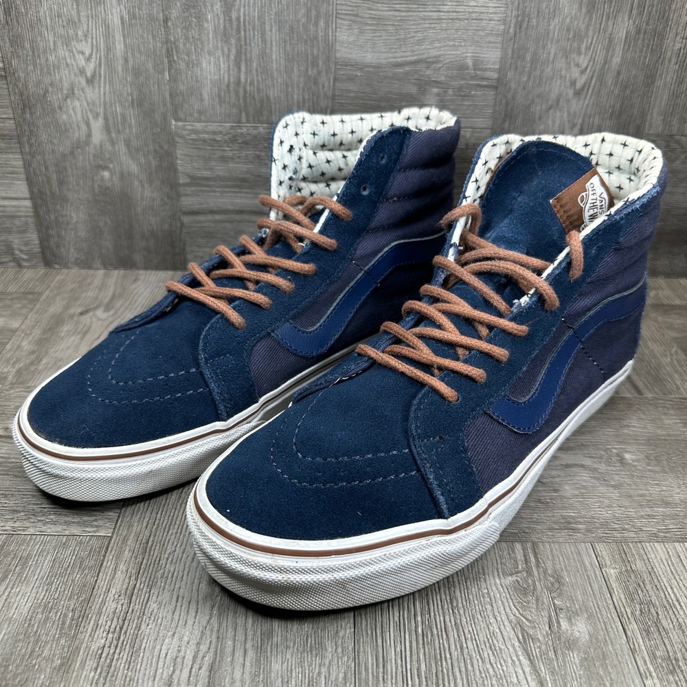 Vans Womens High Top Sneakers Size 8.5 Navy Blue Sk8-Hi Suede Canvas Shoes - Picture 3 of 9